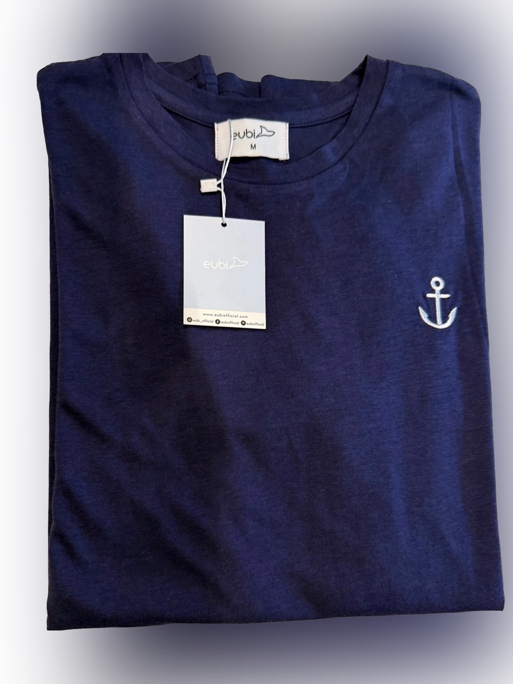 EUBI Men’s Navy Blue T-Shirt W/ Embroidered Anchor Bamboo/ Cotton Sz M NWT